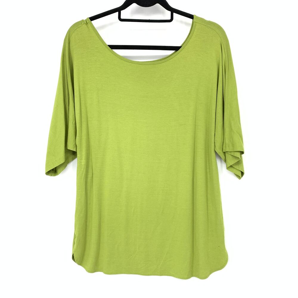 Chicos Half Sleeve Scoop Neck T-Shirt Womens Size 1 US M Lime Green Stretch